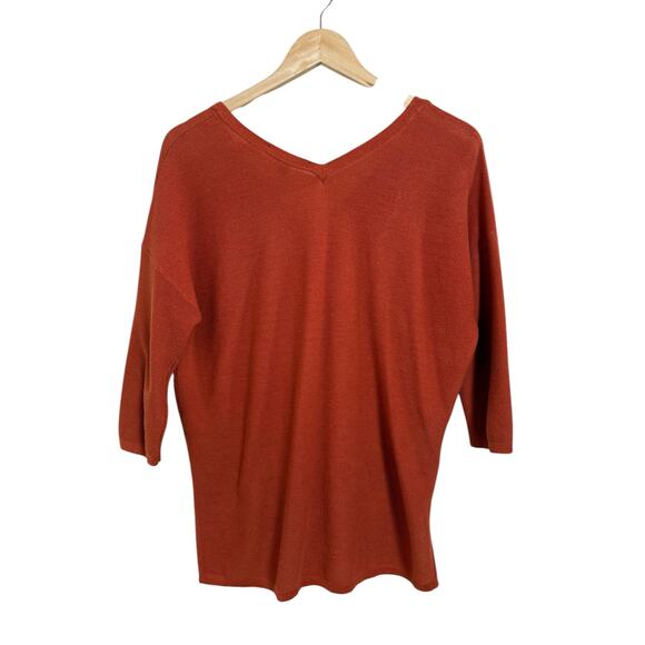Banana Republic Women's Rust Orange V-Neck Cotton Knit Sweater Blouse Medium - Picture 2 of 8
